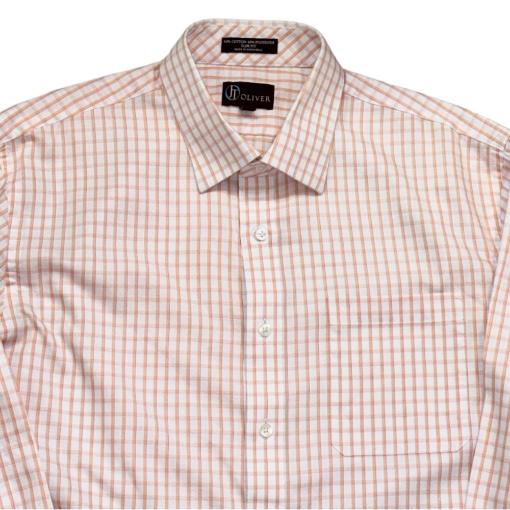 Mint OLIVER orange check windowpane men’s slim fit dress shirt size 16 1/2 large